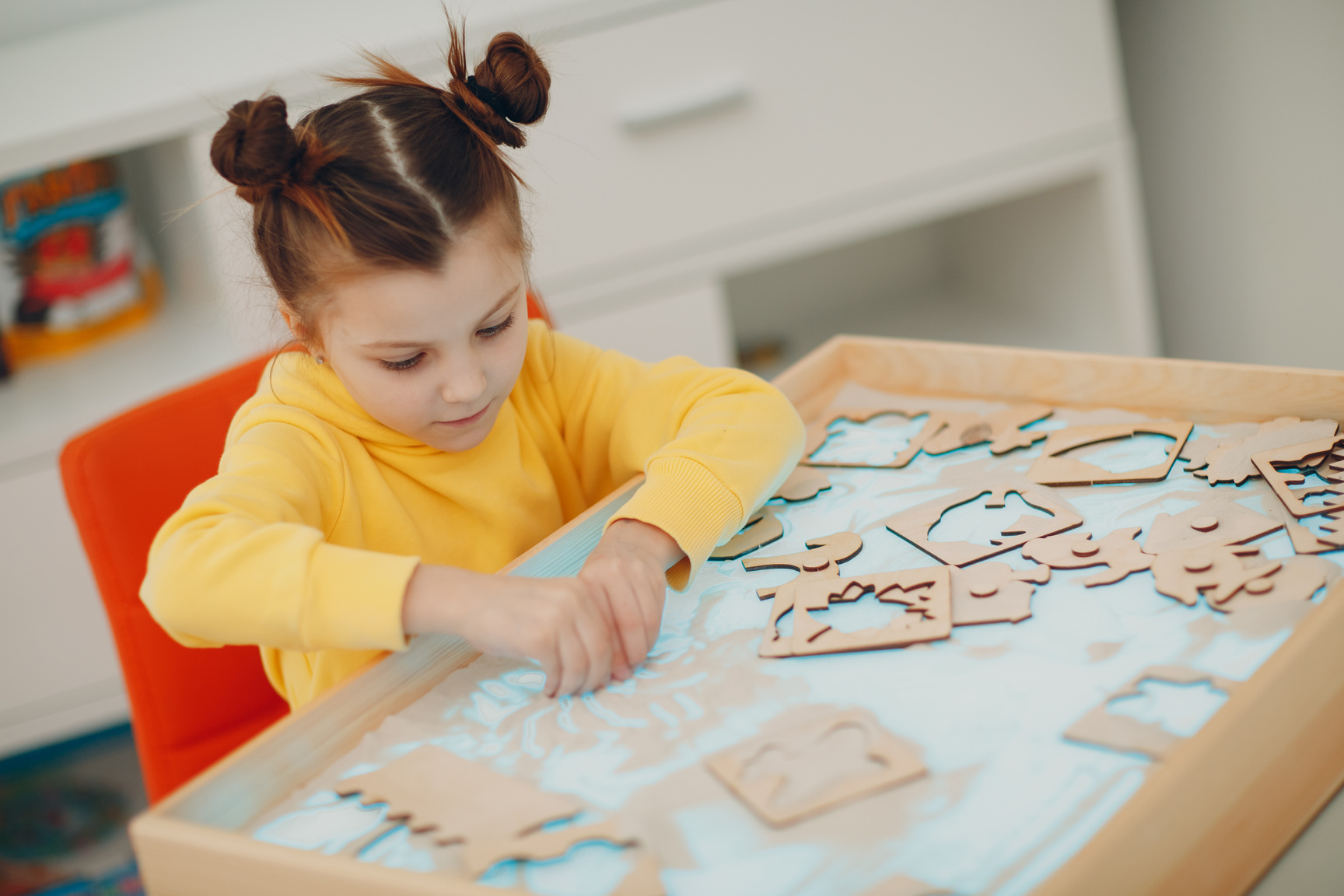 Baby Girl Playing with Sand Form Toy. Early Age Education. Toddler Cognitive Psychology Concept.